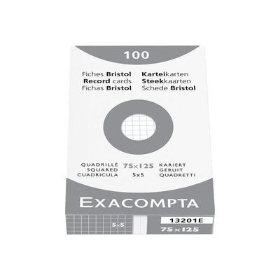 3020122320210-Exacompta - Pack de 100 Fiches bristol - 7,5 x 12,5 cm - petits carreaux - blanc-Avant-1