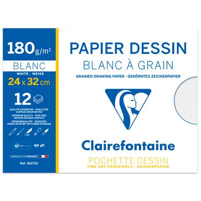 3329680961751-Clairefontaine - Pochette papier à dessin - 12 feuilles - 24 x 32 cm - 180 gr - blanc--0