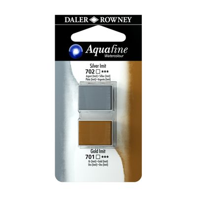 5011386118123-Daler-Rowney Aquafine - Ensemble de peinture - 2 parties - aquarelle - 2 couleurs - imitation argent, imitation --0