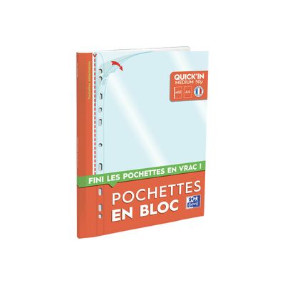 3045050354403-Oxford - 60 Pochettes perforées Quick'in - A4 - polypropylène 5/100e lisse Incolore-Angle gauche-0