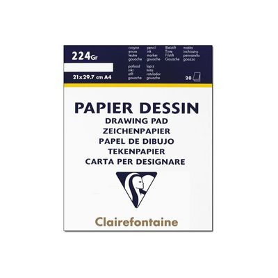 3329680960235-Clairefontaine - Bloc dessin - 20 feuilles - A4 - 224 gr - blanc-Avant-0
