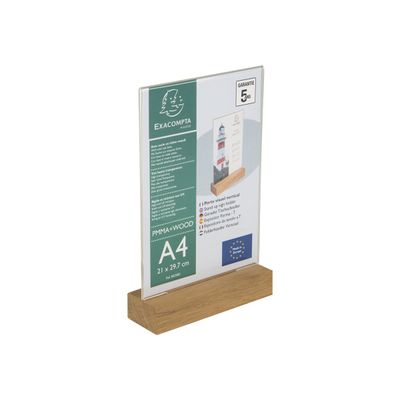 9002493109384-Exacompta - Porte-visuel avec socle en bois - A4 vertical - double face-Angle gauche-1
