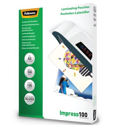 0400791407482-Fellowes - 100 pochettes de plastification A3 (303 x 426 mm) - 100 microns - brillantes --0