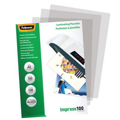 0400791407482-Fellowes - 100 pochettes de plastification A3 (303 x 426 mm) - 100 microns - brillantes --1