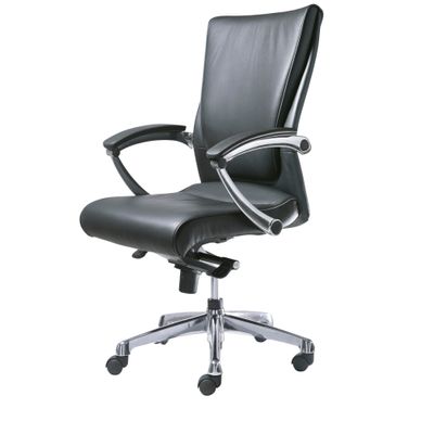0000793561061-Fauteuil de bureau ergonomique GEORGE en cuir - Accoudoirs fixes - Noir --3