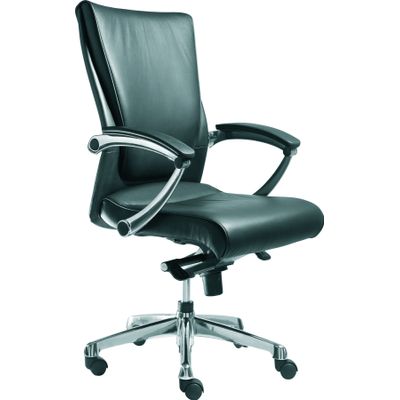 0000793561061-Fauteuil de bureau ergonomique GEORGE en cuir - Accoudoirs fixes - Noir --0