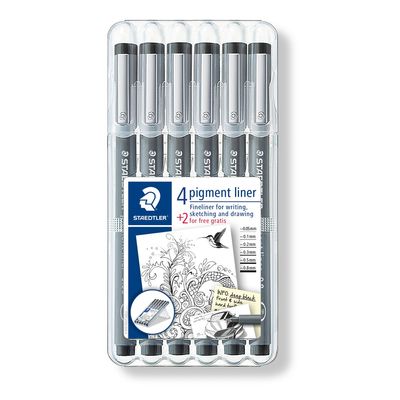 4007817308356-STAEDTLER pigment liner - 6 Feutres fins - noir - différentes tailles de pointes--0