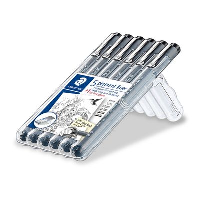 4007817308356-STAEDTLER pigment liner - 6 Feutres fins - noir - différentes tailles de pointes--1