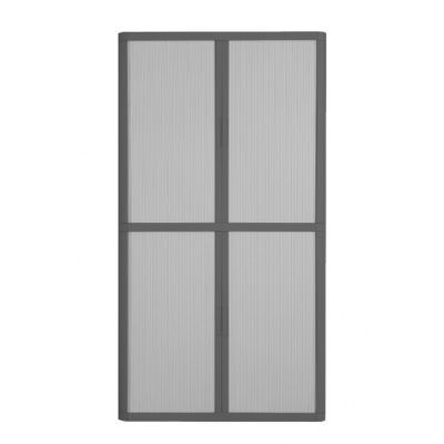 3660141930269-Armoire haute à rideaux EASY OFFICE - 110 x 204 x 41,5 cm - Corps et poignée anthracite - Rideaux gri--0