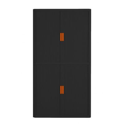 3660141930276-Armoire haute à rideaux EASY OFFICE - 110 x 204 x 41,5 cm - Corps et rideaux noir - Poignée orange--0