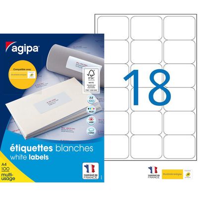 3270241009811-Apli Agipa - 1800 Étiquettes adhésives blanches multi-usages - 63,5 x 46,6 mm - coins arrondis - réf--0