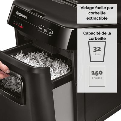 043859683741-Fellowes AutoMax 150C - destructeur de documents coupe croisée - 150 feuilles - Corbeille 32 litres - anti-bourrage - destruc--2