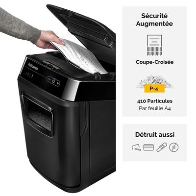 043859683741-Fellowes AutoMax 150C - destructeur de documents coupe croisée - 150 feuilles - Corbeille 32 litres - anti-bourrage - destruc--3