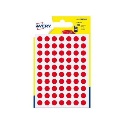 5014702026300-Avery - 490 Pastilles adhésives - rouge - diamètre 8 mm--0