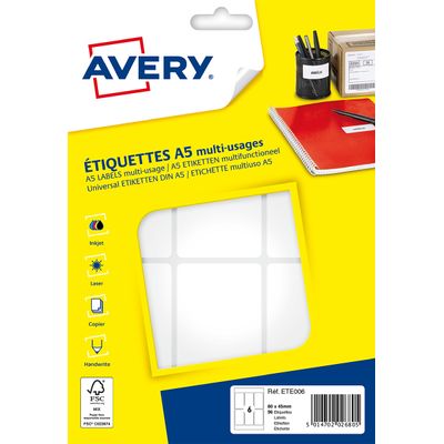 5014702026805-Avery - Etui A5 - 96 Étiquettes multi-usages blanches - 80 x 45 mm - réf ETE006--0