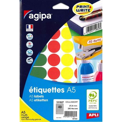 3270241018271-Apli Agipa - Etui A5 - 280 Pastilles adhésives - couleurs assorties multi-usages - diamètre 24 mm - r--0