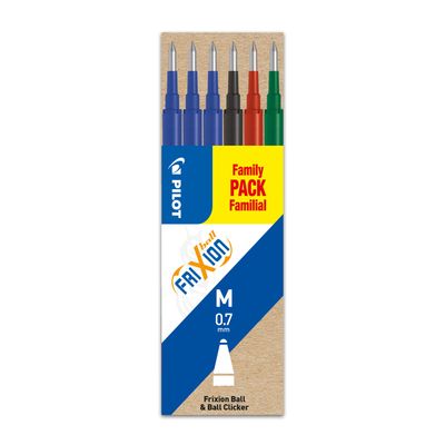 4902505525643-Pilot Frixion Ball - 6 Recharges pour rollers effaçables - 0,7 mm - noir/rouge/bleu/vert--0