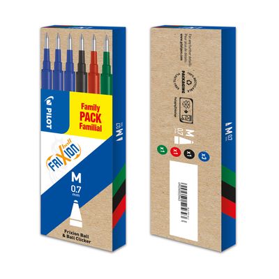 4902505525643-Pilot Frixion Ball - 6 Recharges pour rollers effaçables - 0,7 mm - noir/rouge/bleu/vert--1