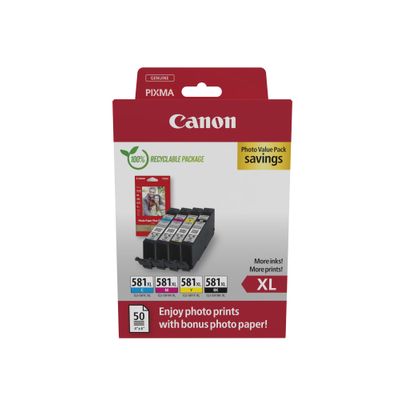 8714574679075-Canon CLI-581XL - pack de 4 + papier photo - noir, cyan, magenta, jaune - cartouche d'encre originale--0