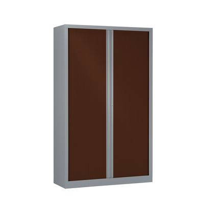 3219096910439-Armoire haute monobloc à rideaux ETIC - 198 x 120 cm - aluminium/imitation wengé--0