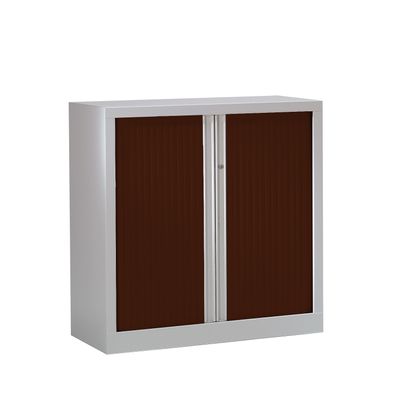 3219096914437-Armoire basse monobloc à rideaux ETIC - 100 x 120 cm - aluminium/imitation wengé--0