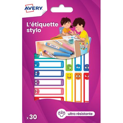 5014702135286-Avery - 30 Étiquettes adhésives pour stylos - 50 x 10 mm - Smiley--0