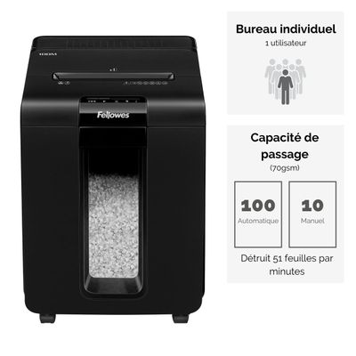 0043859741854-Fellowes AutoMax 100M - destructeur de documents coupe croisée mini-cut - 100 feuilles - Corbeille 23 litres - technolo--1