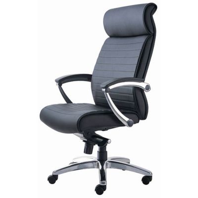 3700339883493-Fauteuil de bureau WILLIAM - accoudoirs articulés - appui-tête intégré - cuir noir--1