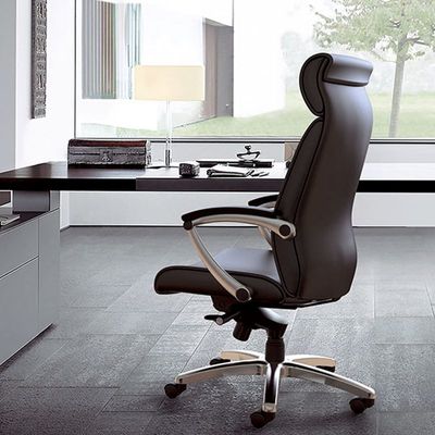 3700339883493-Fauteuil de bureau WILLIAM - accoudoirs articulés - appui-tête intégré - cuir noir--3