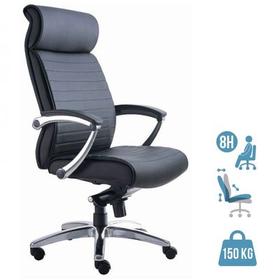 3700339883493-Fauteuil de bureau WILLIAM - accoudoirs articulés - appui-tête intégré - cuir noir--0