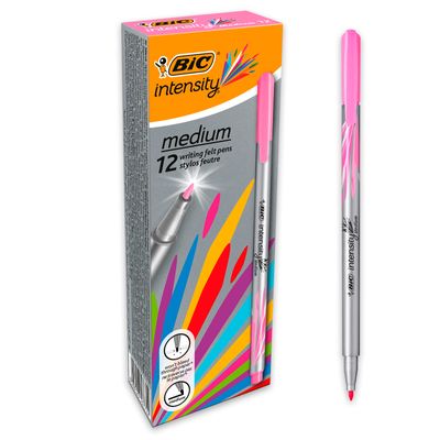 3086123537712-BIC Intensity - Pack de 12 feutres fins - pointe moyenne - rose--0