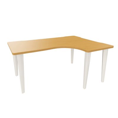 2012349455821-Bureau compact 90° à droite EVIDENCE - Pieds blancs - Plateau imitation hêtre--0