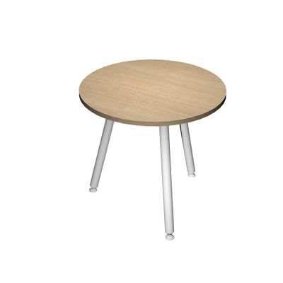 2012349509951-Table ronde - H74,4 cm - 80 cm - 3 pieds blanc - plateau imitation chêne--0