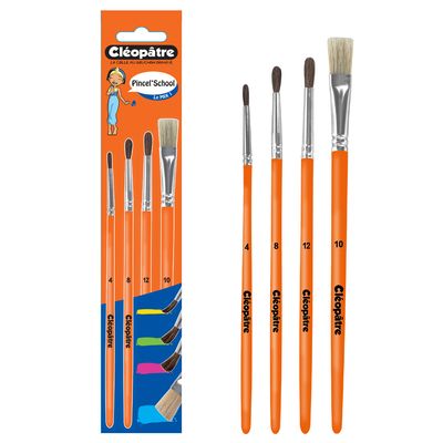 3134725013131-Cléopâtre - Pack de 3 pinceaux poil de poney N° 4, 8, 12 + 1 brosse n°10 en soie de porc--1