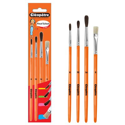 3134725013193-Cléopâtre - Pack de 3 pinceaux poil de poney N° 6, 10, 14 + 1 brosse soie de porc N°8--1
