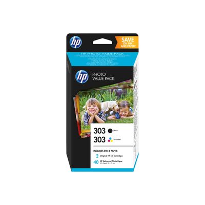 190780737156-HP 303 - pack de 2 + papier photo - noir et 3 couleurs - cartouche d'encre originale (Z4B62EE)-Avant-0