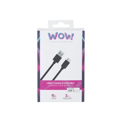 3571211395249-Bigben WOW - câble de charge et de synchronisation USB/USB-C - 2 m - noir-Avant-1