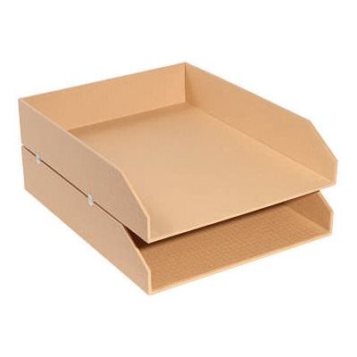 3130630146025-Exacompta OfficeByMe - Lot de 2 corbeilles à courrier - pour A4+ - beige-Angle gauche-0