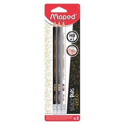 3154148517184-Maped BlackPep's - Pack de 3 crayons à papier décorés - HB - embout gomme--0