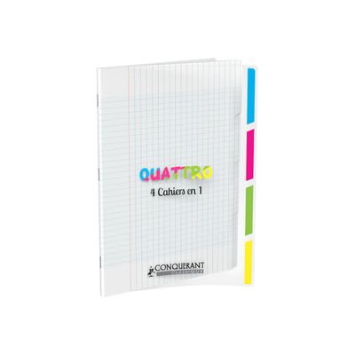 3020120043296-Conquérant Classique Quattro - Cahier 4 en 1 - 24 x 32 cm - 140 pages - grands carreaux (S-Angle gauche-0