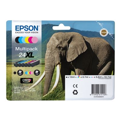 0000005111848-Epson 24XL Elephant - Pack de 6 - noir, cyan, magenta, jaune, cyan clair, magenta clair - cartouch-Avant-1