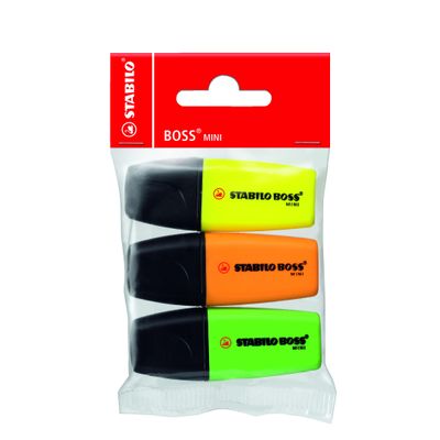 4006381184021-STABILO BOSS MINI - Pack de 3 surligneurs - jaune, vert, orange--0