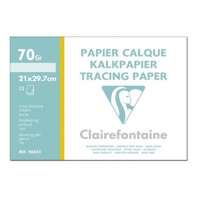 3329680968521-Clairefontaine Fine Arts - Pochette papier à dessin calque - 12 feuilles - A4 - 70G-Avant-0