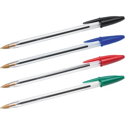 3086121601033-BIC Cristal - 4 Stylos à bille - noir, rouge, bleu, vert - 1 mm - pointe moyenne--1