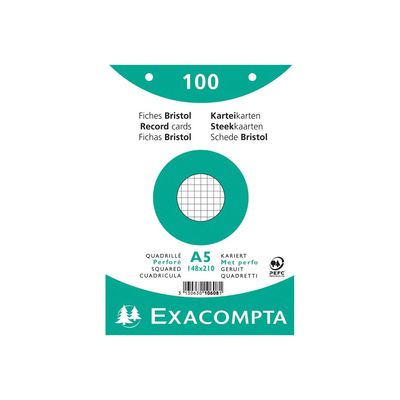 3130631106080-Exacompta - 10 Packs de 100 Fiches Bristol - A5 - petits carreaux - perforées - blanc-Avant-1