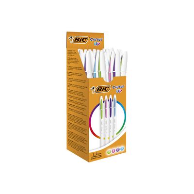 3086123498341-BIC Cristal UP - 20 Stylos à bille - couleurs fantaisies assorties - pointe moyenne (1,2 m-Angle gauche-0