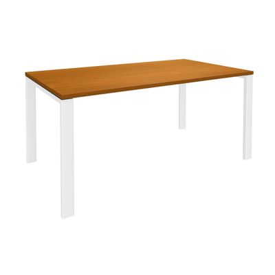0404000120667-Bureau simple IRIS - L120 cm - Plan de départ - Pieds blanc - plateau imitation Merisier--0