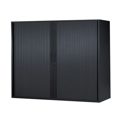 3700339871445-Armoire basse à rideaux - L120  x H105 x P43 cm - 2 tablettes - noir--0