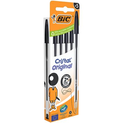 3086123734678-BIC Cristal Original - 5 Stylos à bille - noir - 1 mm - pointe moyenne--1