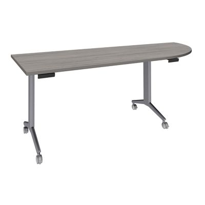 3253310160460-Table de réunion abattantes angle à droite - L200 x P80 cm - pied alu - plateau imitation chêne gris--0